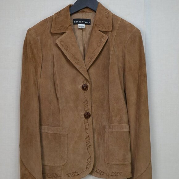 Y2K 100% leather Blazer Jacket with Embroidery office core Academic - Picture 9 of 10